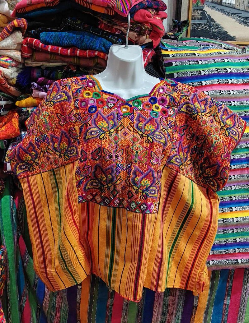 Butterflies and Stripes Chichicastenango Huipil #8-109