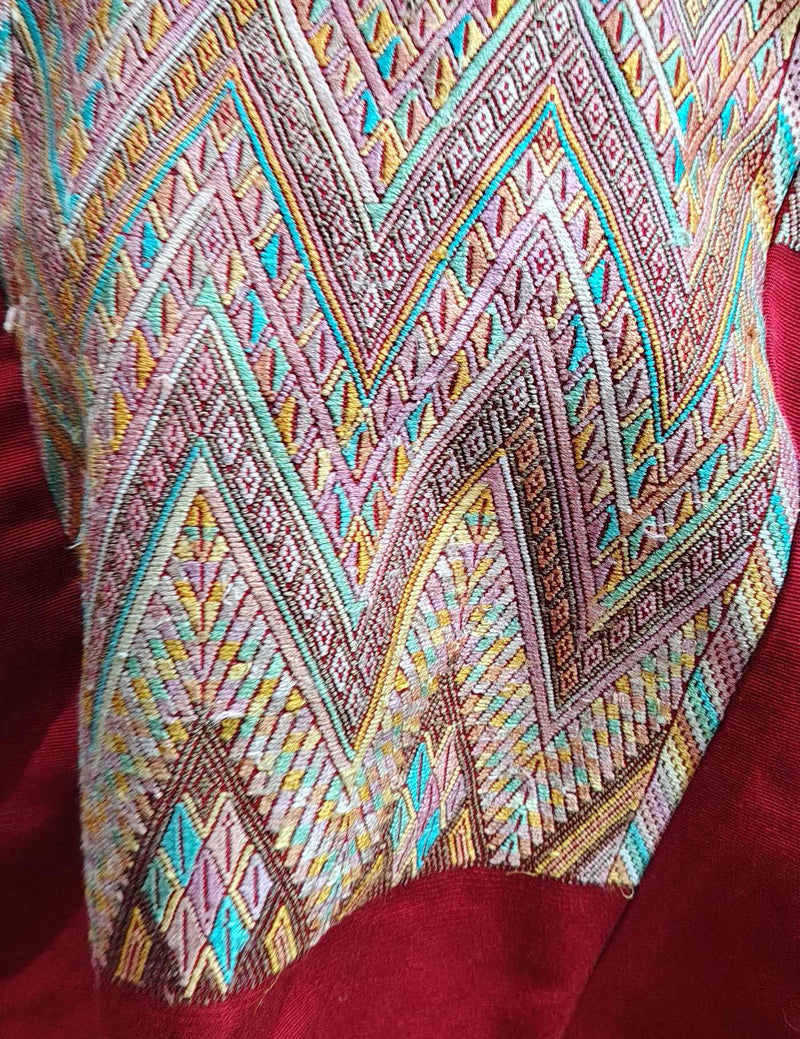 Brown Geometric on Red Chichicastenango Huipil #8-115