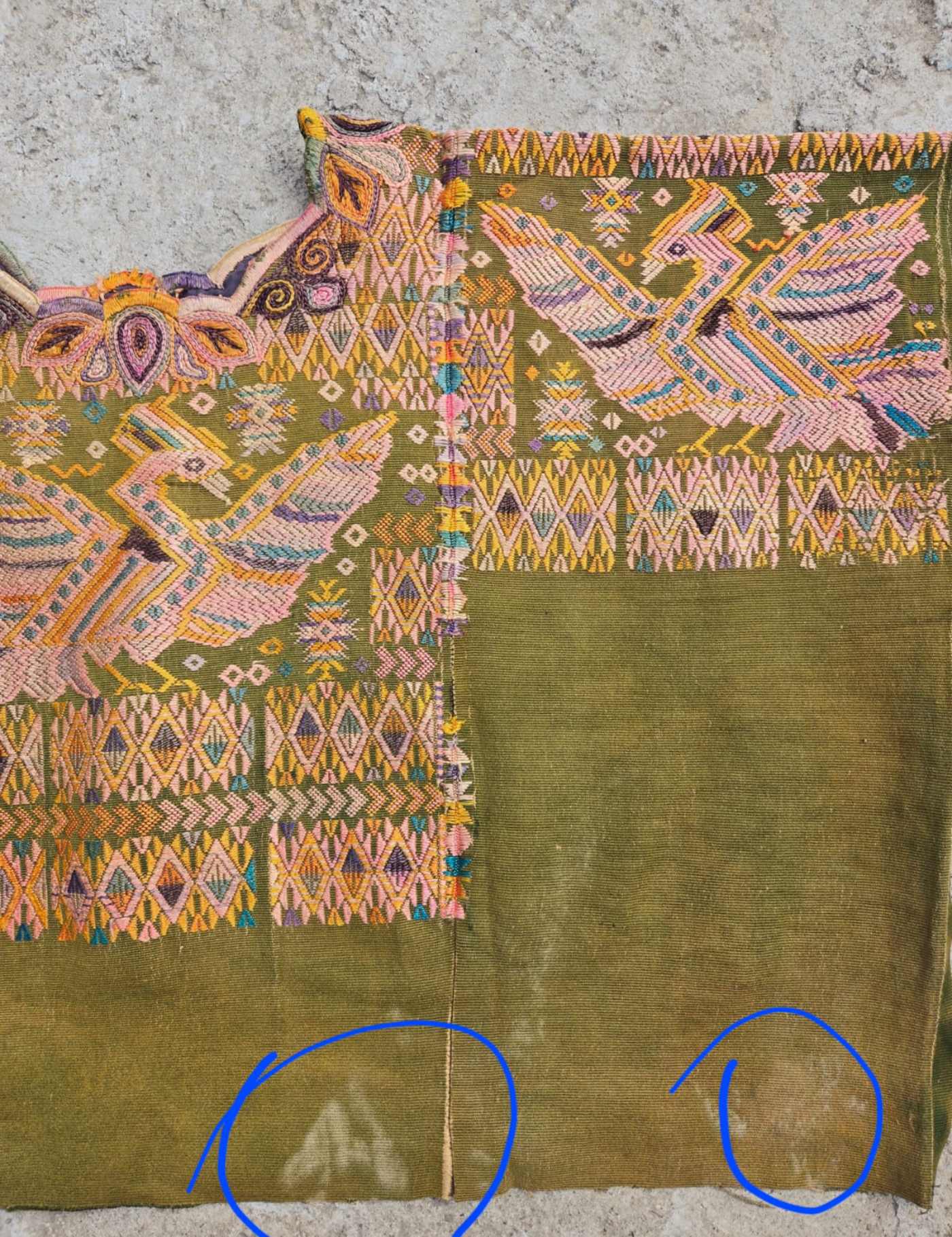 Pink Birds On Green Chichicastenango Huipil #8-122