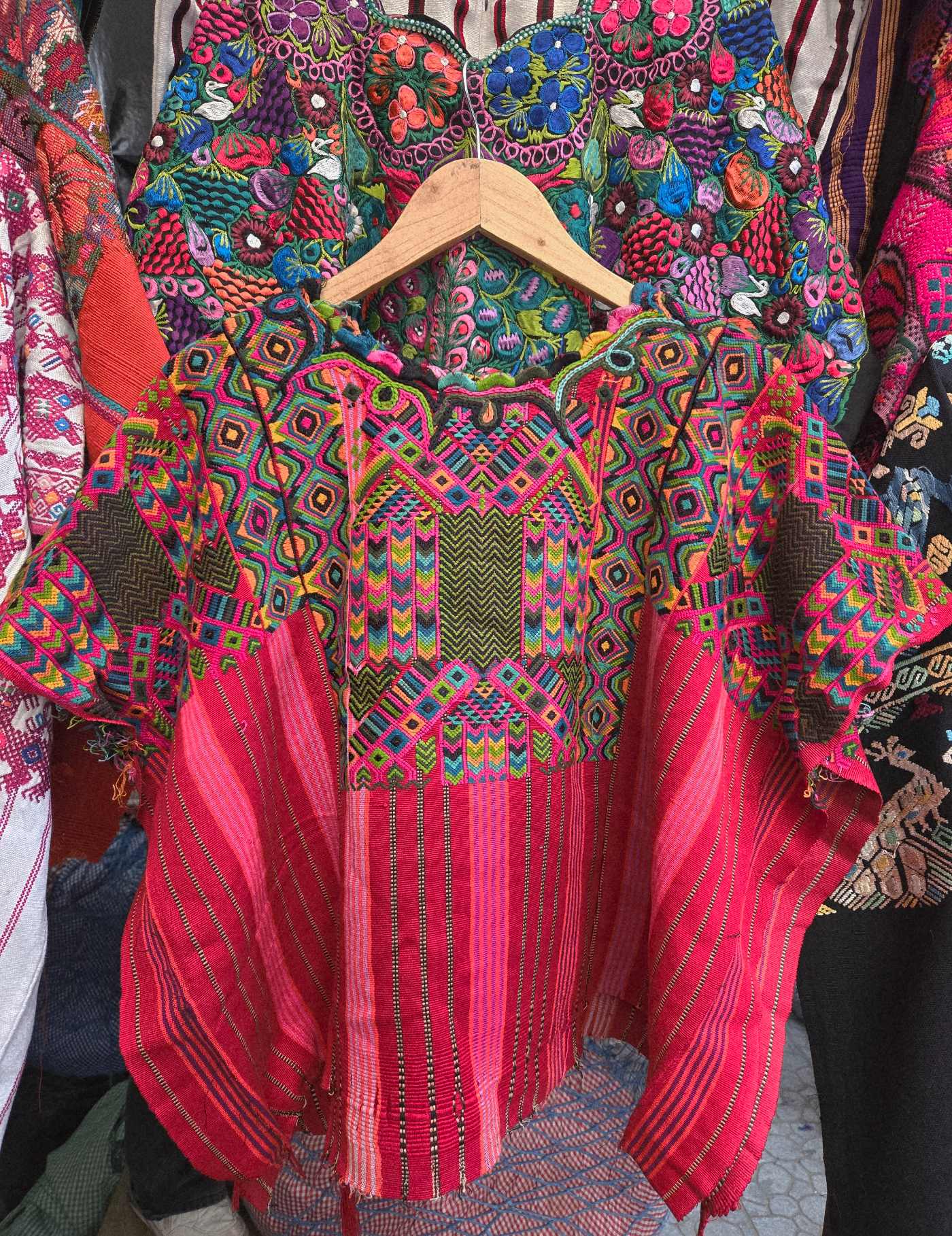 Abstract on Red and Pink Stripes Chichicastenango Huipil #8-128