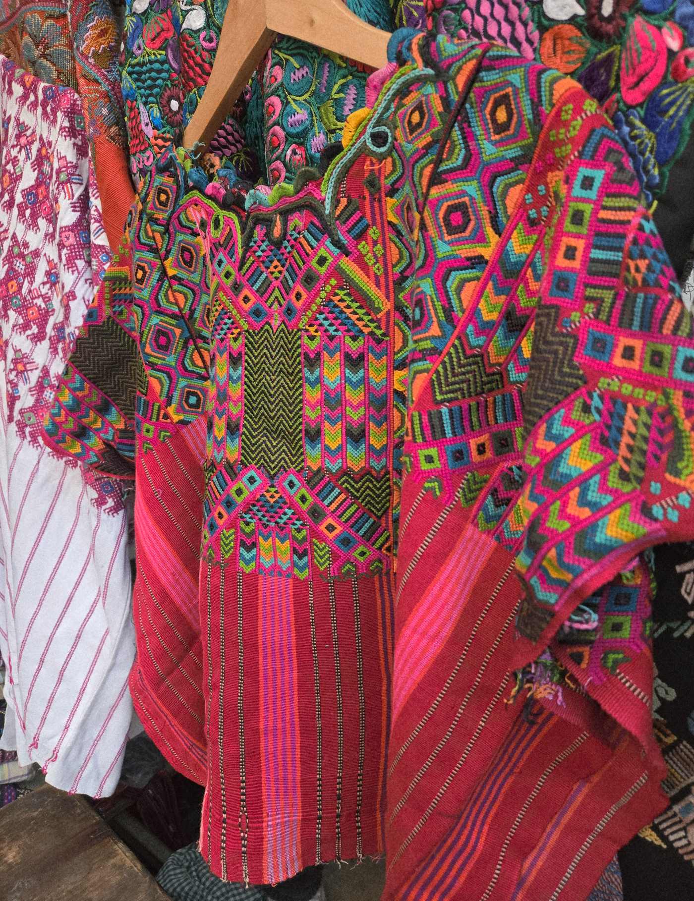 Abstract on Red and Pink Stripes Chichicastenango Huipil #8-128
