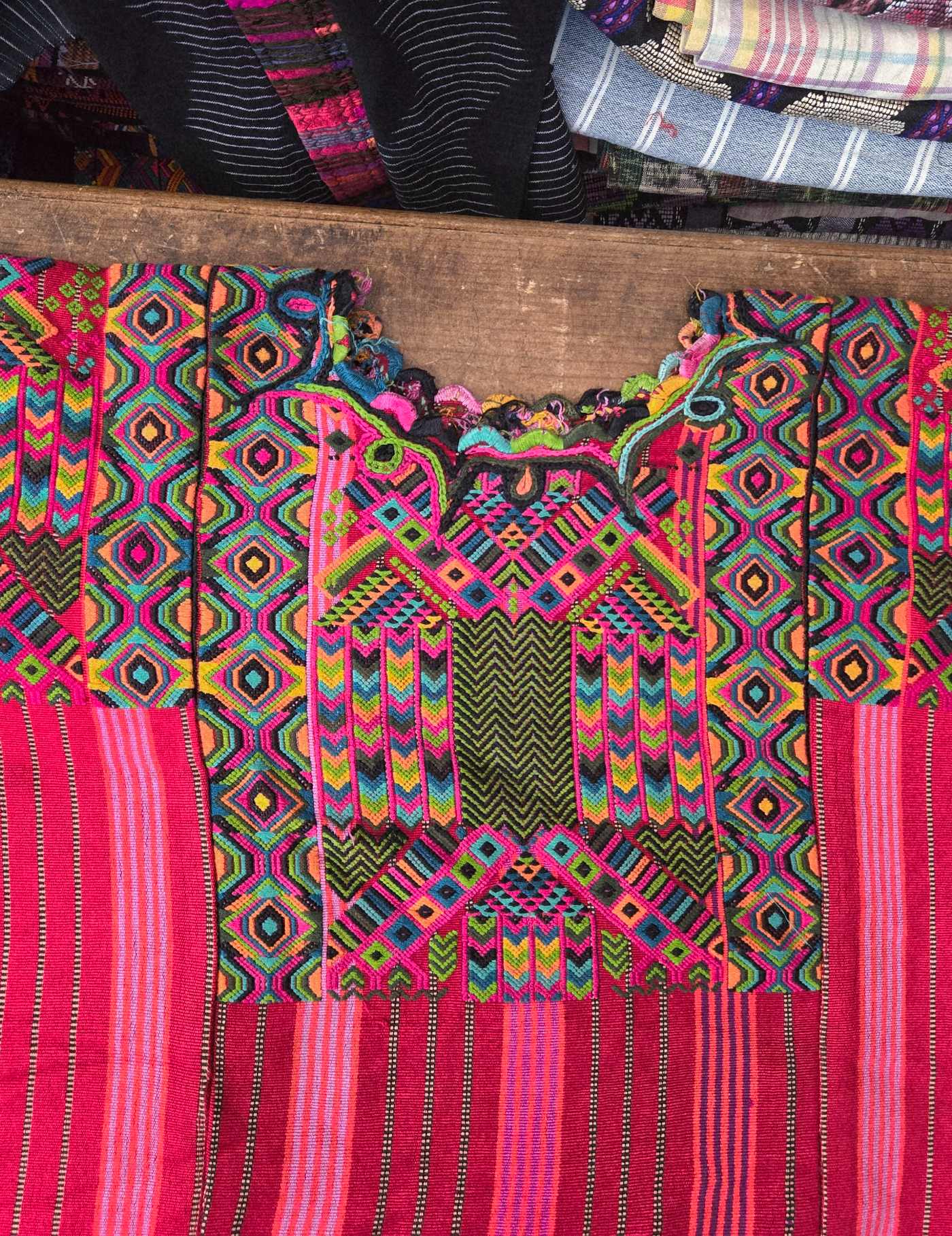 Abstract on Red and Pink Stripes Chichicastenango Huipil #8-128