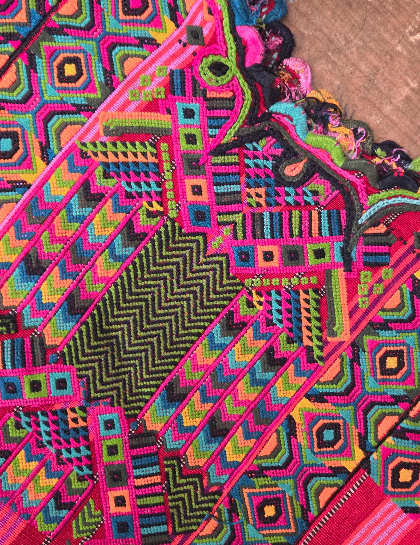 Abstract on Red and Pink Stripes Chichicastenango Huipil #8-128