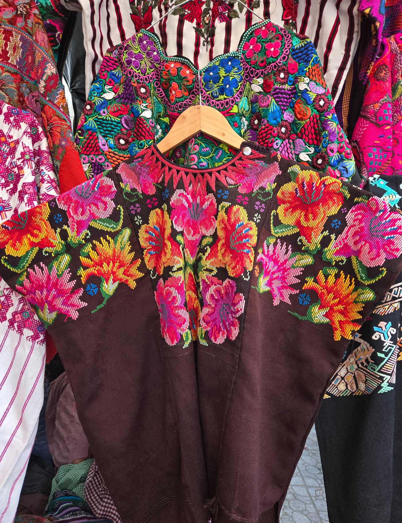 Flowers on Brown Chichicastenango Huipil #8-130