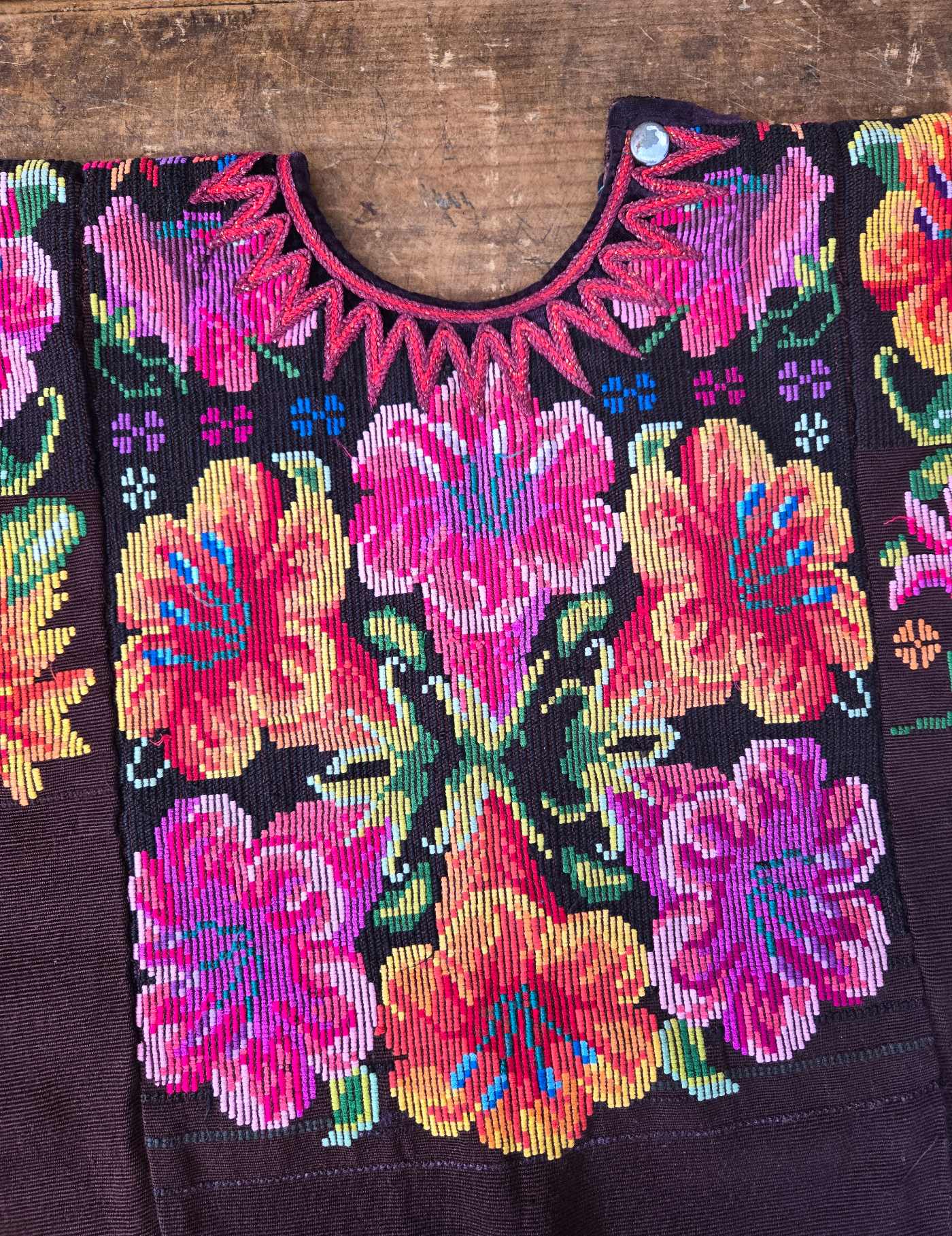 Flowers on Brown Chichicastenango Huipil #8-130