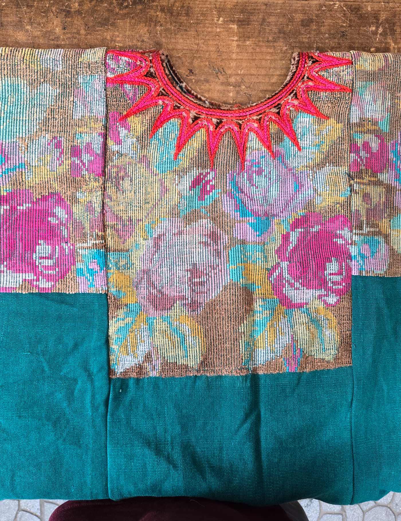 Faded Flowers on Teal Chichicastenango Huipil #8-133
