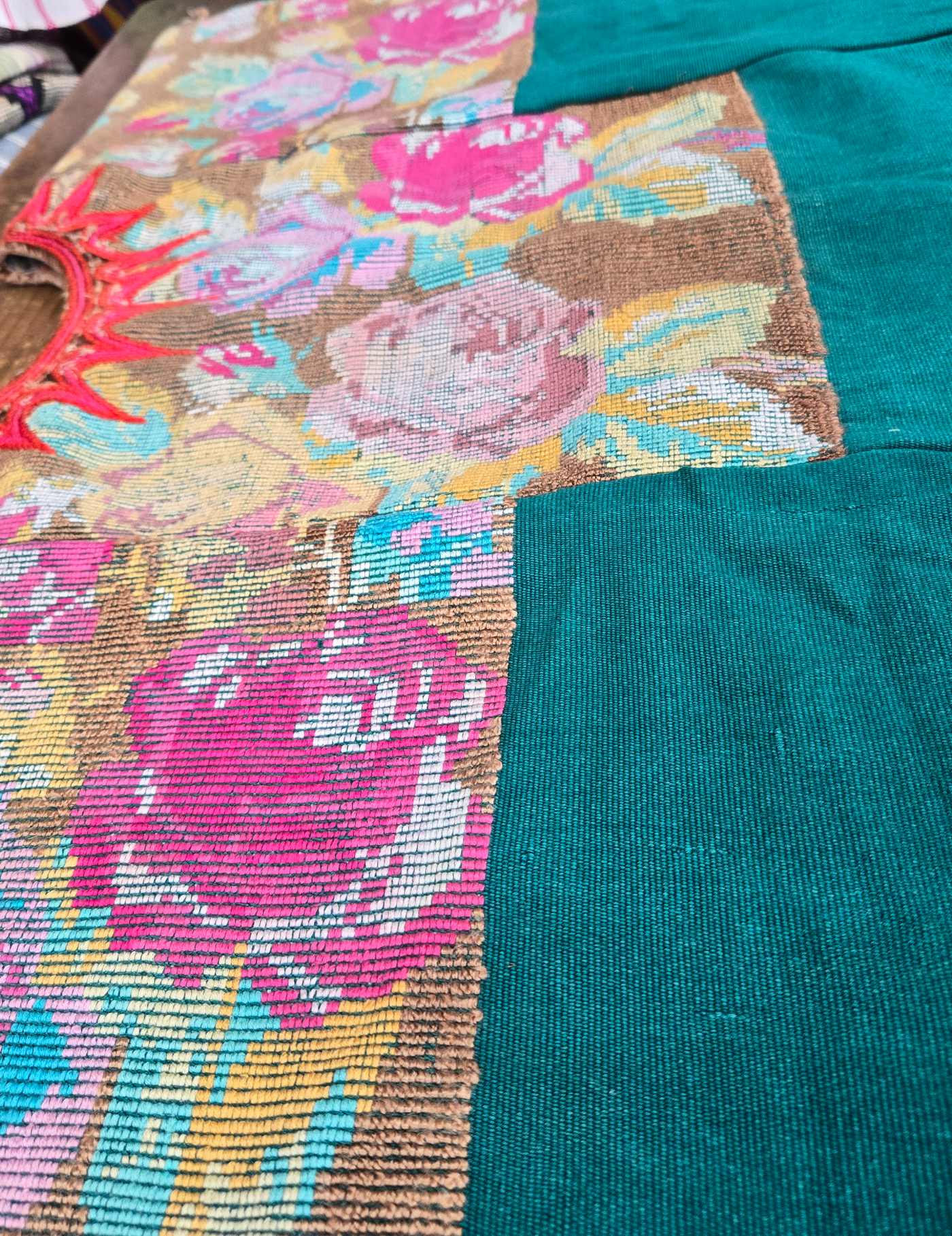 Faded Flowers on Teal Chichicastenango Huipil #8-133