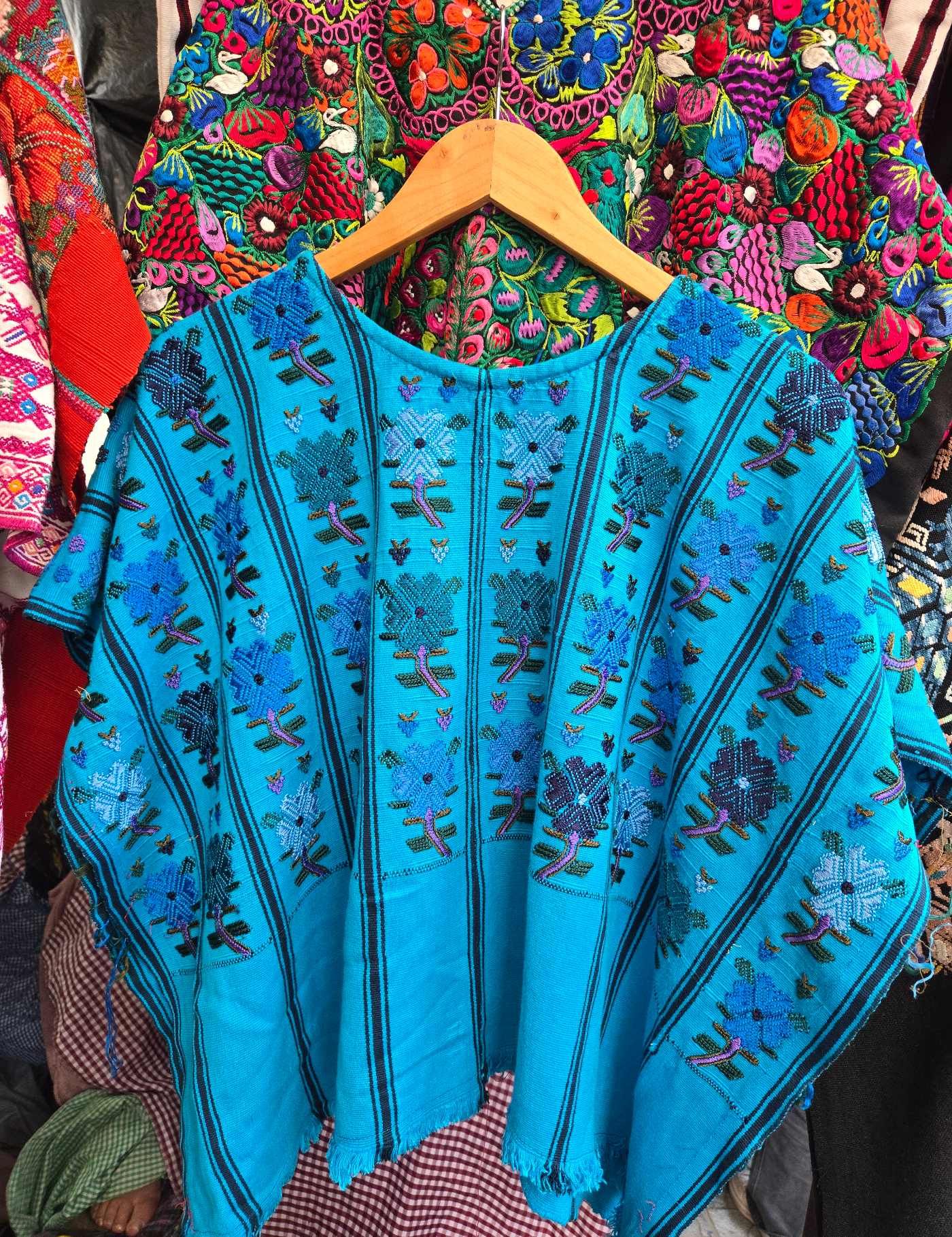 Bright Blue Flower Stems San Lucas Tolimán Huipil #8-137