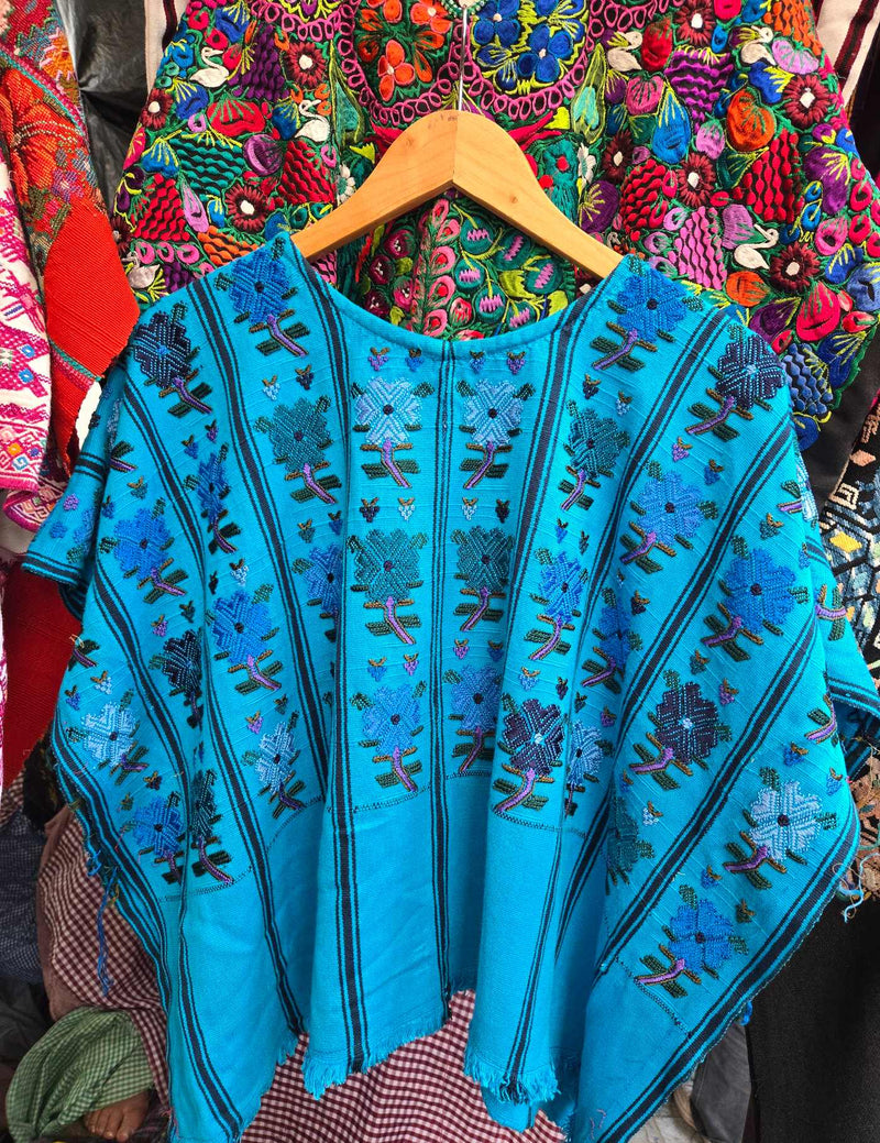 Bright Blue Flower Stems San Lucas Tolimán Huipil #8-137