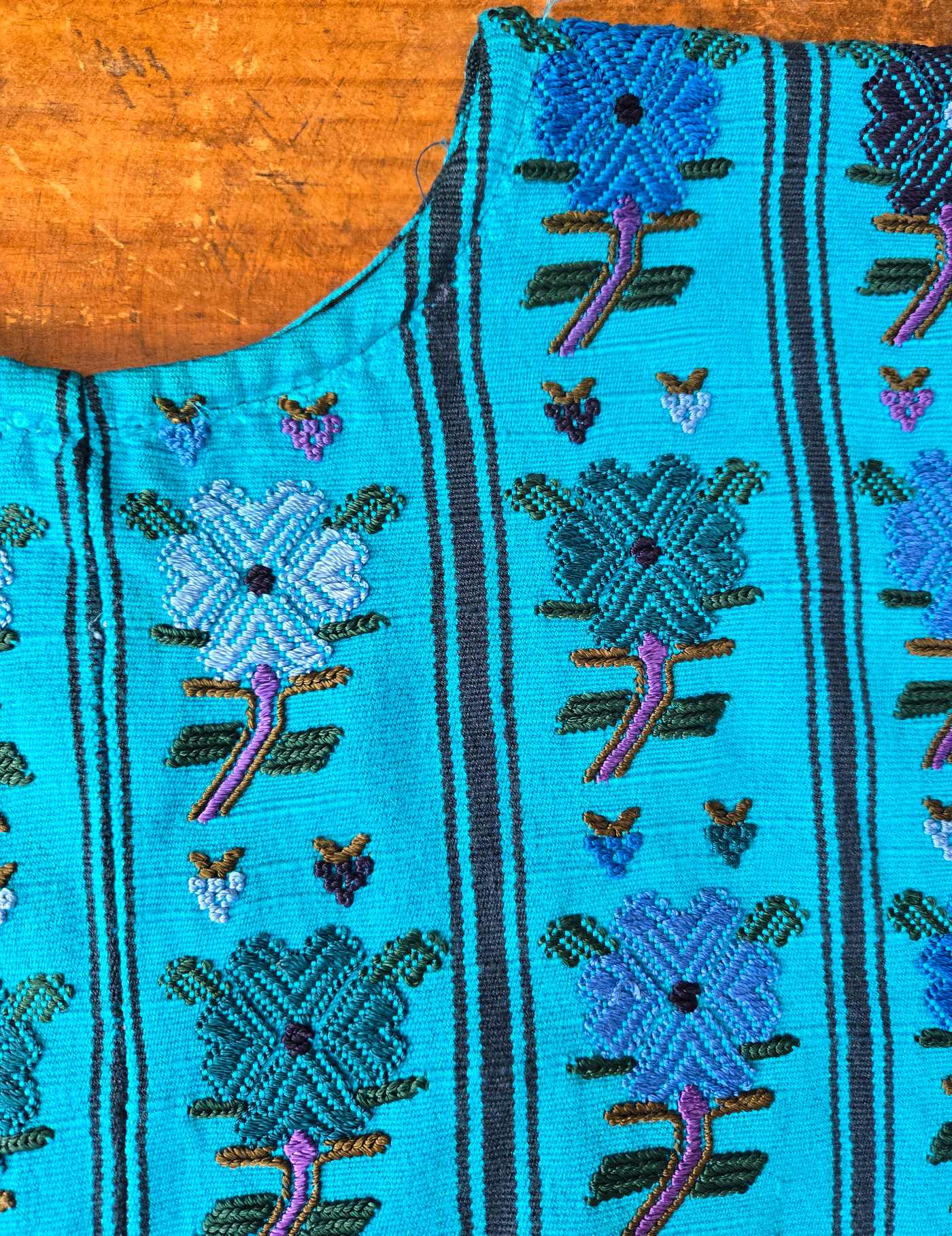 Bright Blue Flower Stems San Lucas Tolimán Huipil #8-137