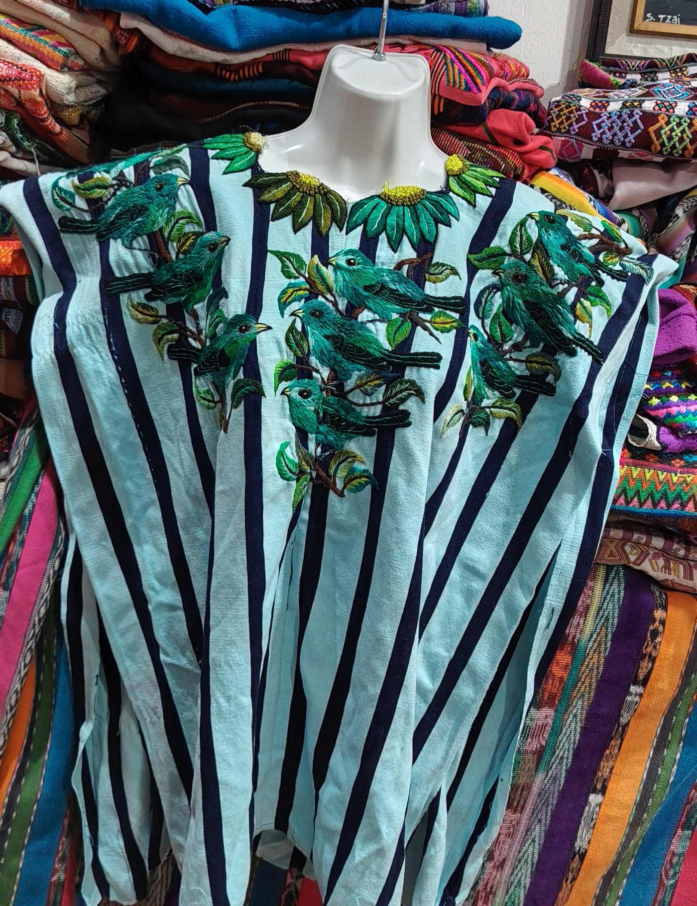 Green Birds on Blue Santiago Huipil #8-143