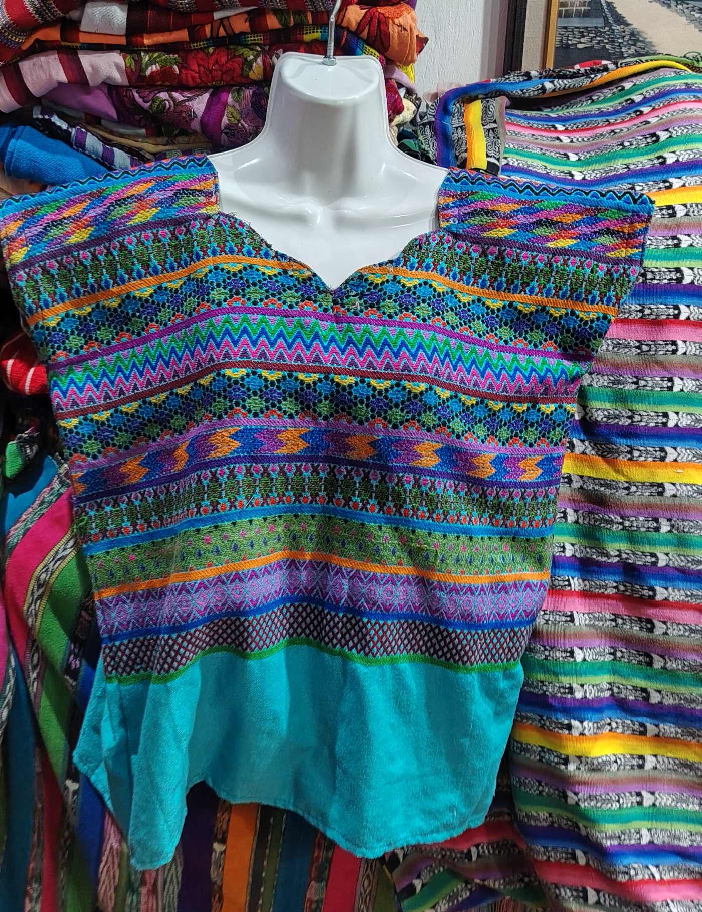 Blue and Green Geometric Totonicapán Huipil #8-149