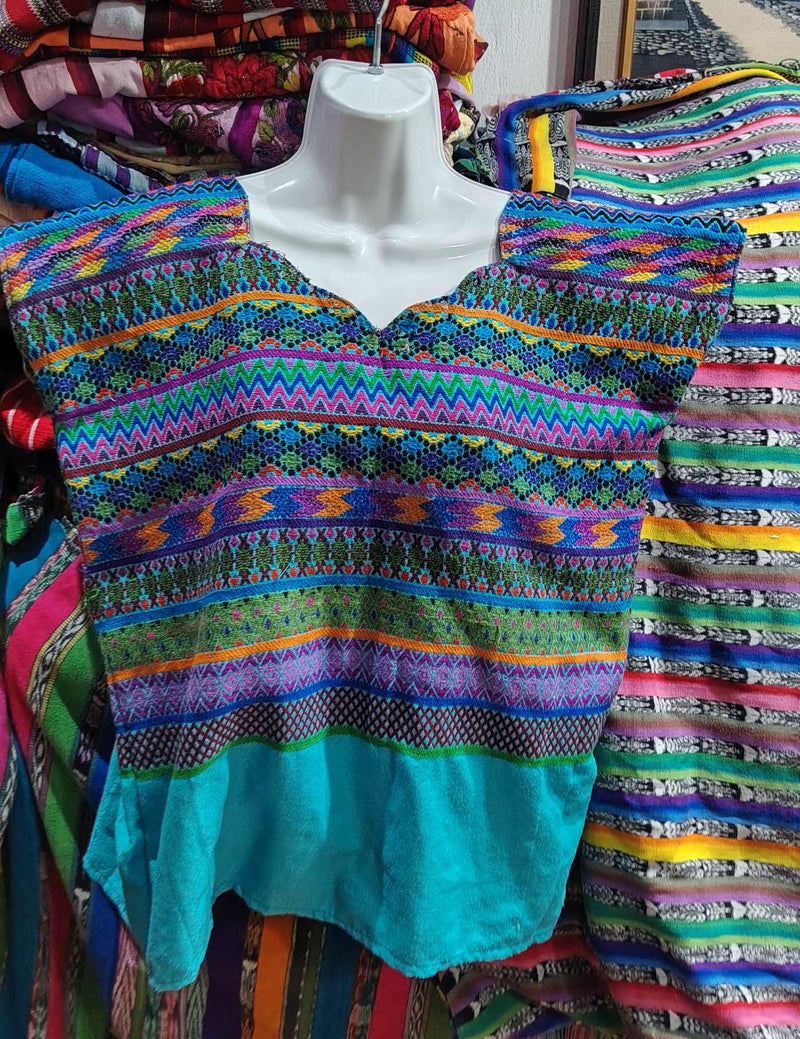 Blue and Green Geometric Totonicapán Huipil #8-149