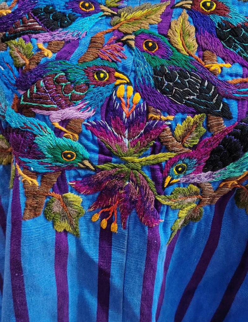 Colourful Birds on Blue Santiago Huipil #8-159