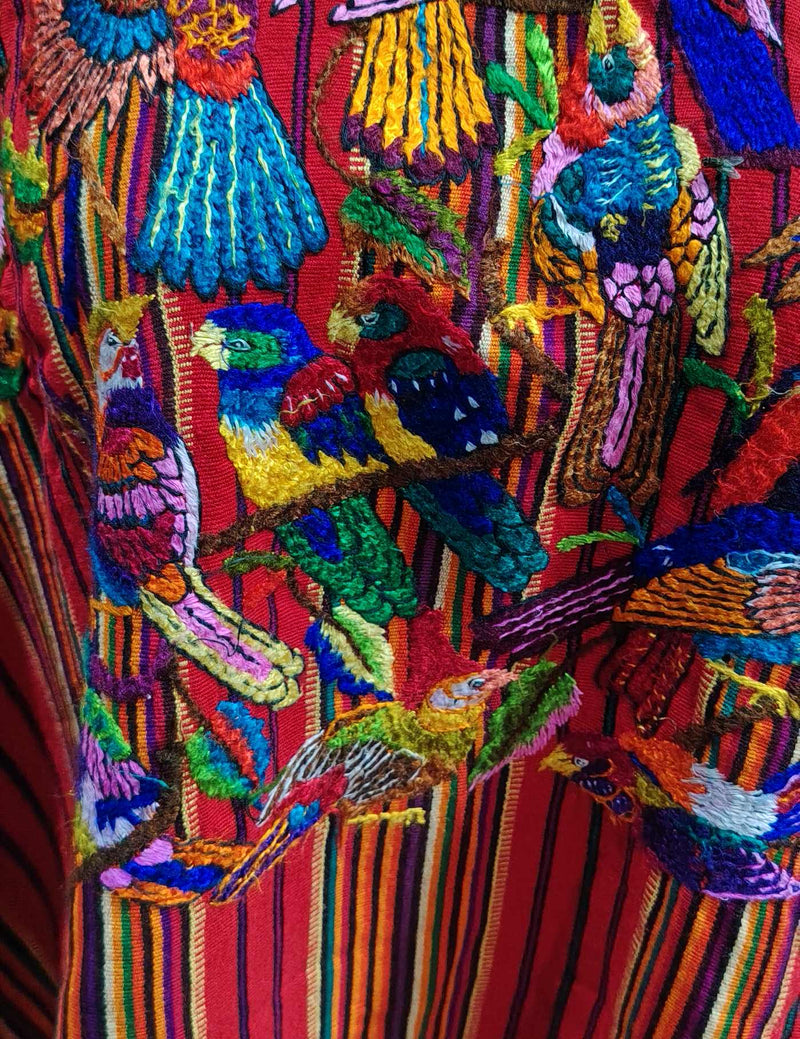 Colourful Birds on Stripes Chichicastenango Huipil #8-166
