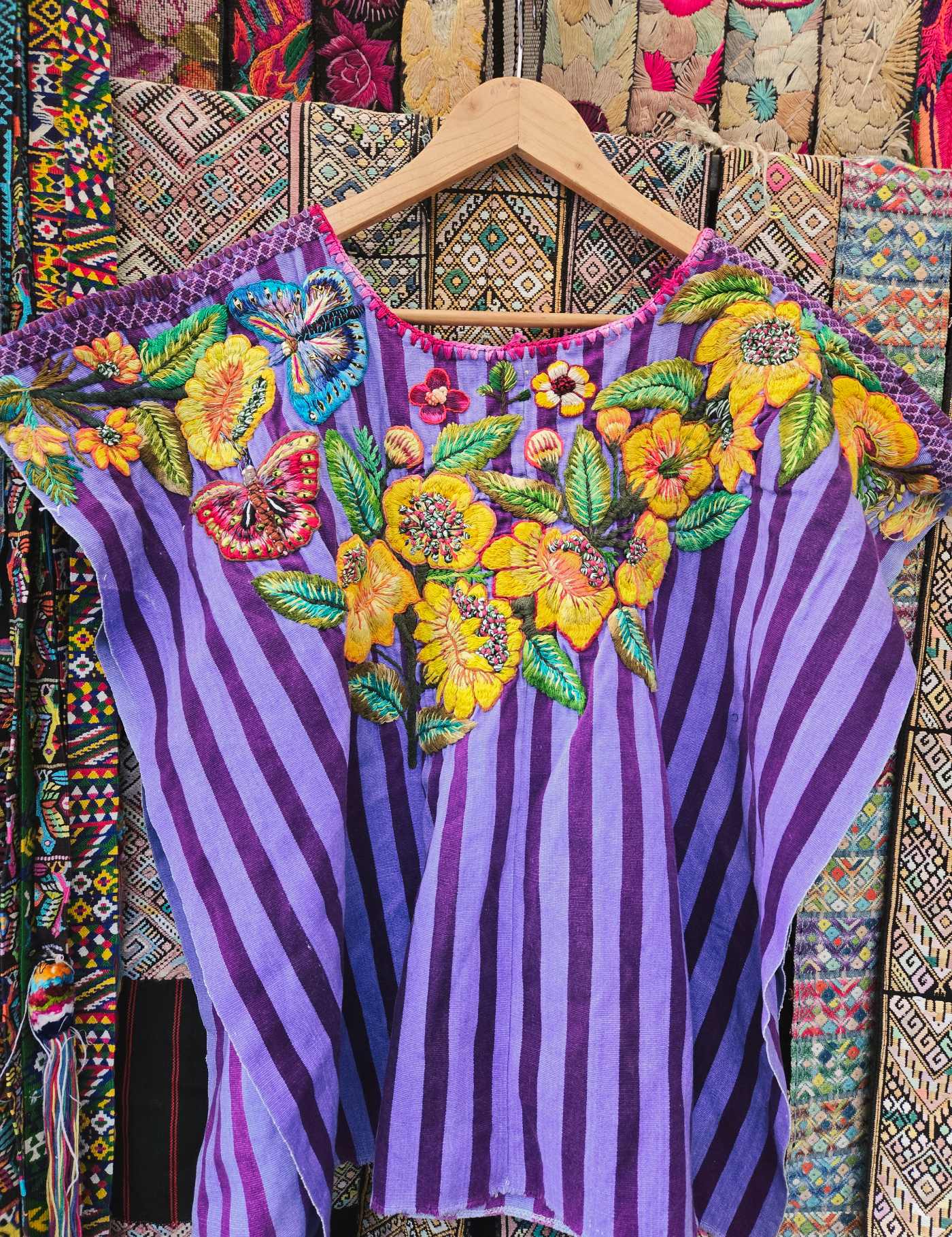 Yellow Flowers on Purple Santiago Huipil #8-174