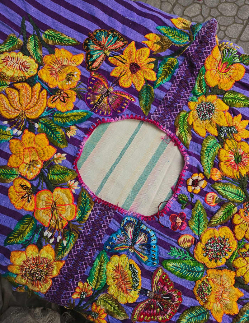 Yellow Flowers on Purple Santiago Huipil #8-174
