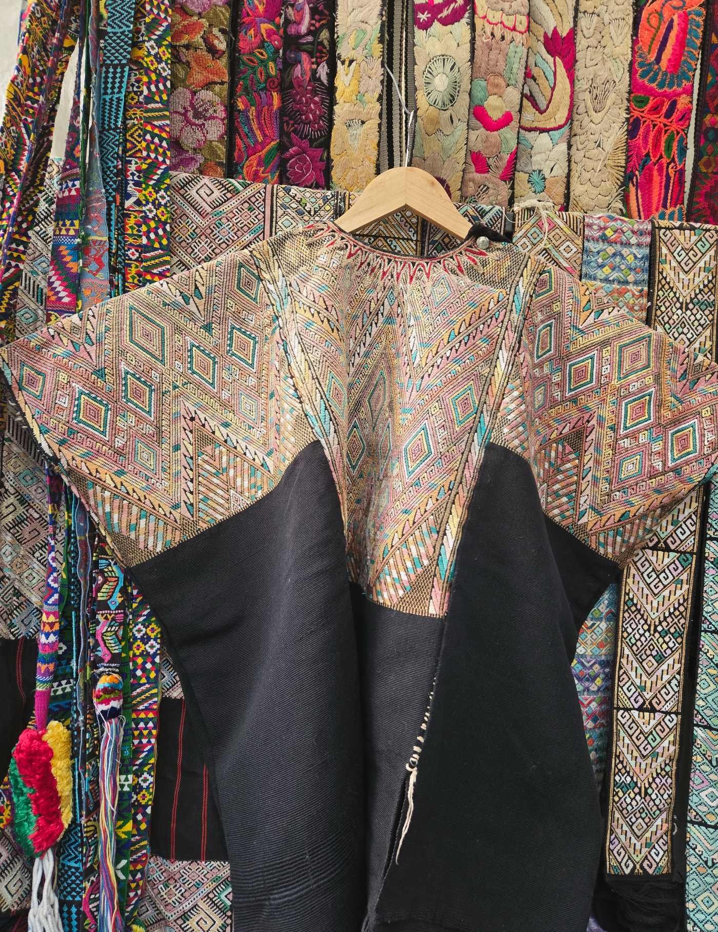 Faded Geometrics on Black Chichicastenango Huipil #8-193