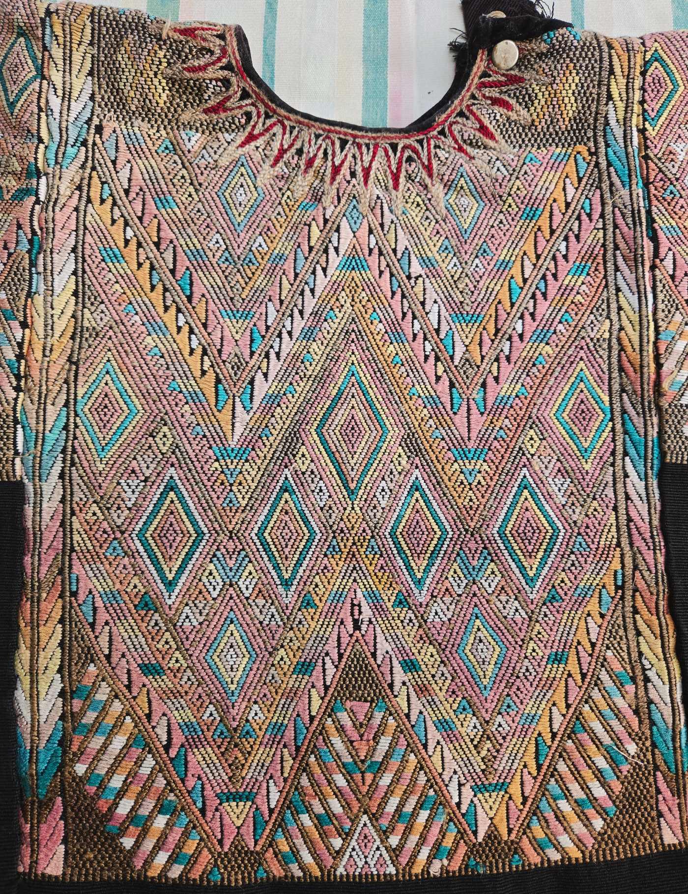 Faded Geometrics on Black Chichicastenango Huipil #8-193