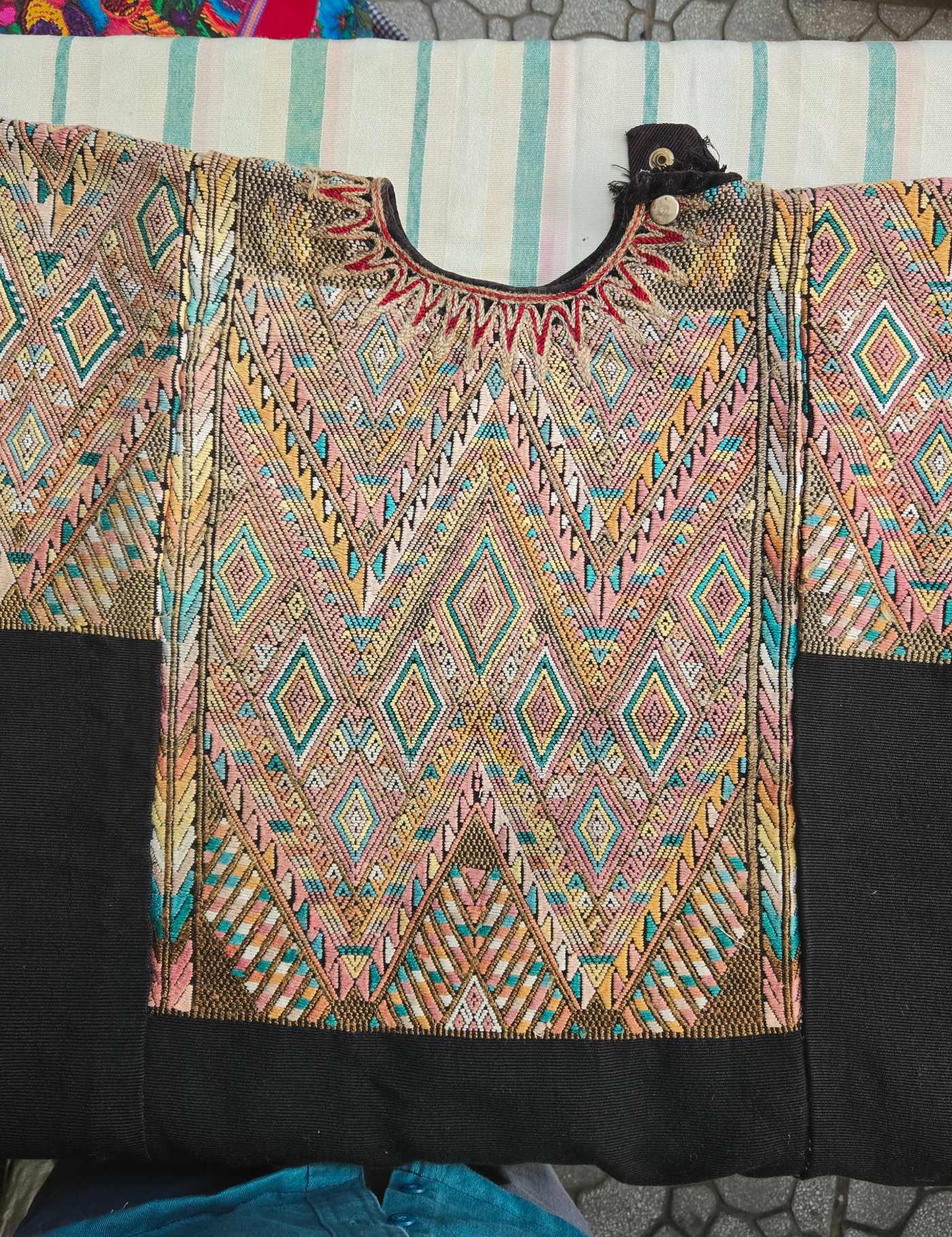 Faded Geometrics on Black Chichicastenango Huipil #8-193