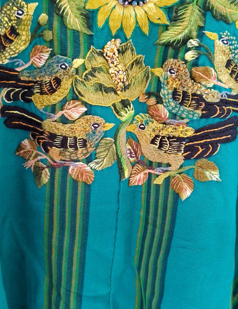 Brown Birds on Green Santiago Huipil #8-199