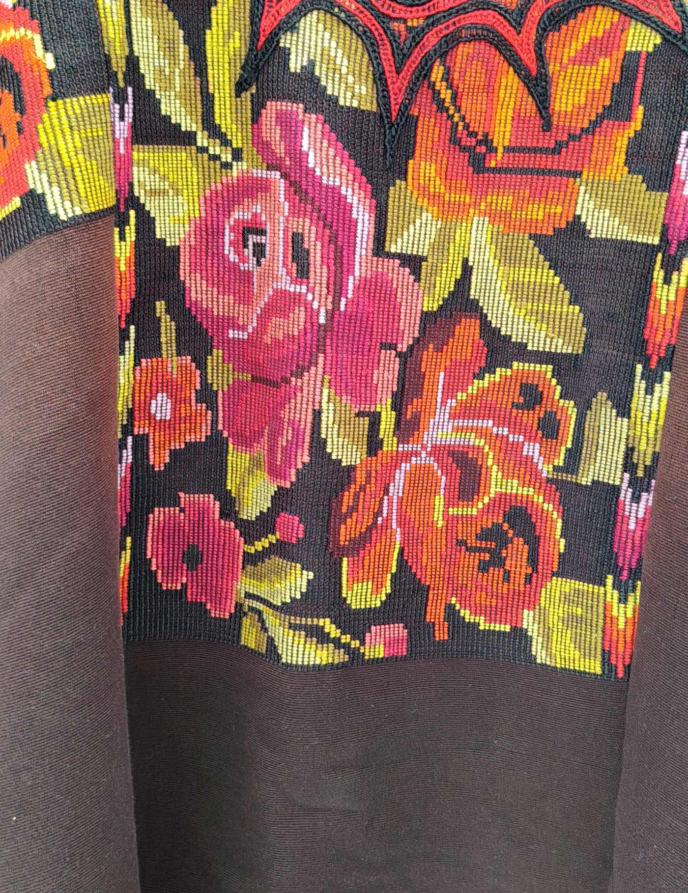 Dark Brown with Roses Chichicastenango Huipil #8-209