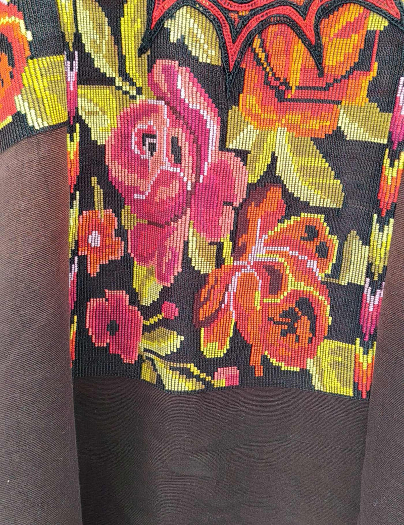 Dark Brown with Roses Chichicastenango Huipil #8-209