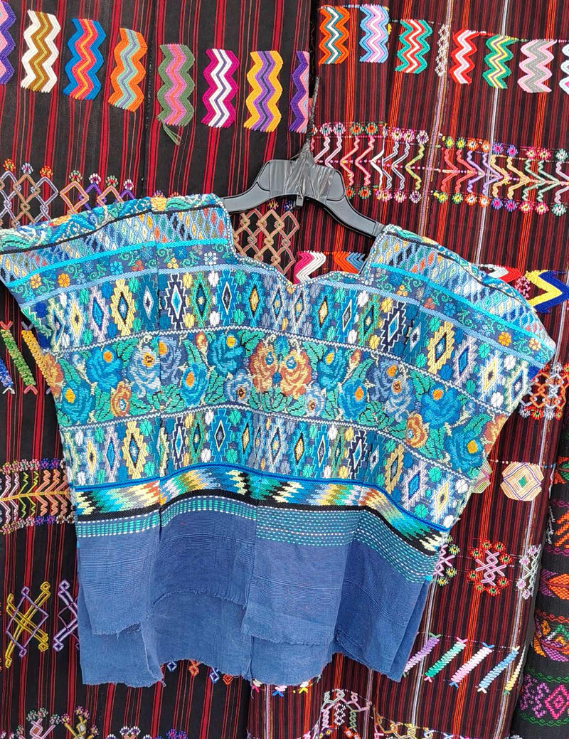 Pretty Blue with Flowers Comalapa Huipil #8-212