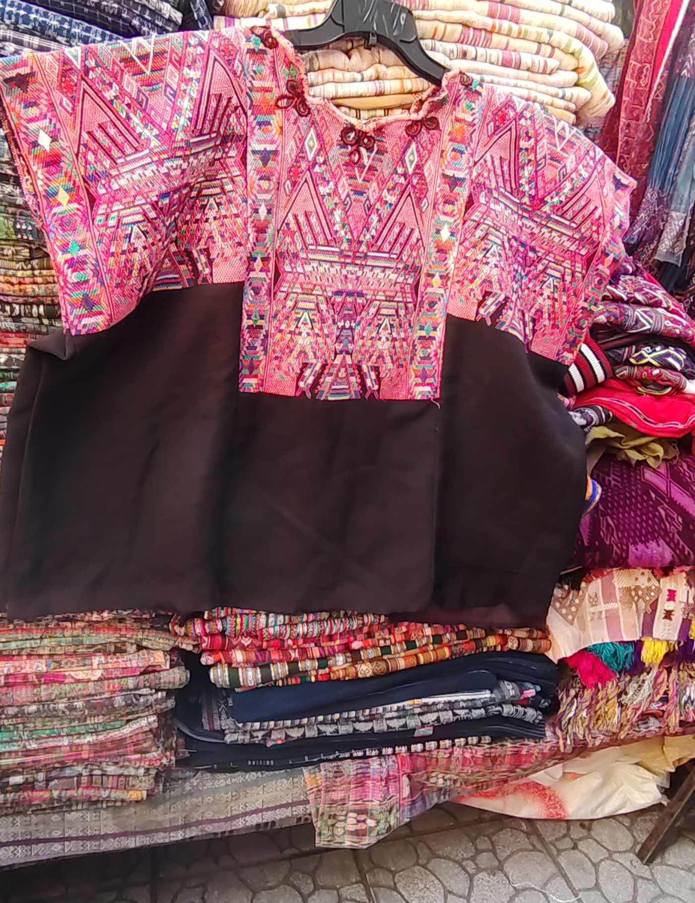 Pink and Black with Two-Headed Birds Chichicastenango Huipil #8-221