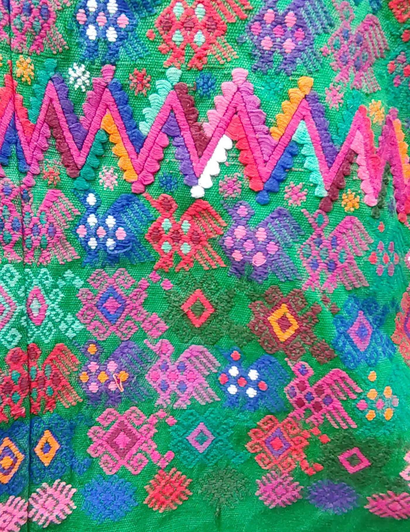 Pink Peacocks on Green Totonicapán Huipil #8-227