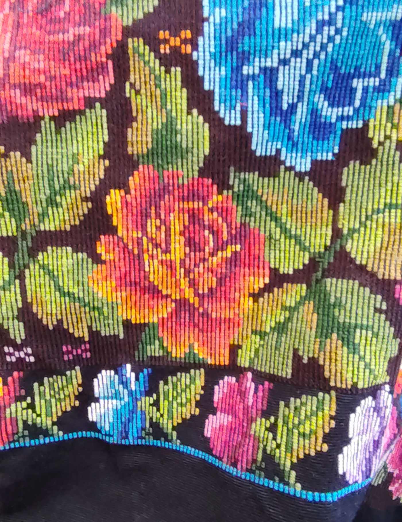 Colourful Roses on Black Chichicastenango Huipil #8-229