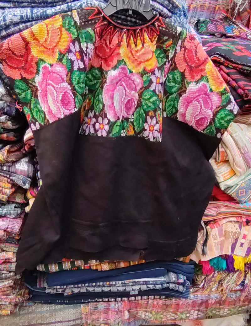 Pink and Orange Roses Chichicastenango Huipil #8-230