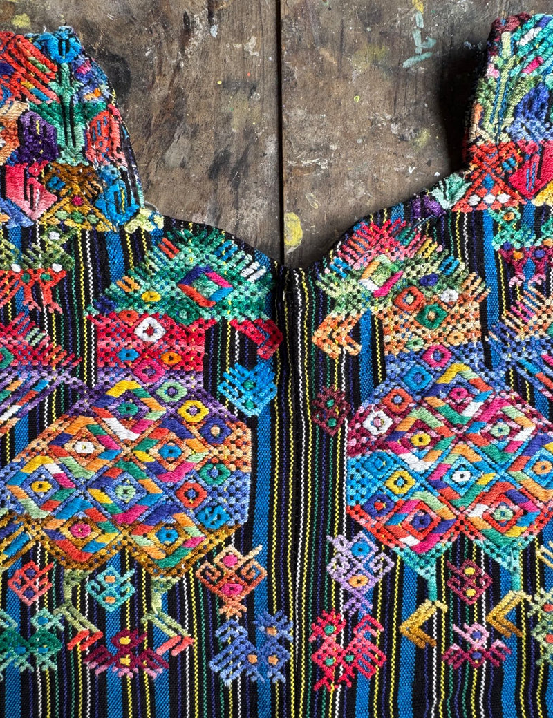 Multicolor Eagles Blue Stripes Nahualá Huipil #8-232
