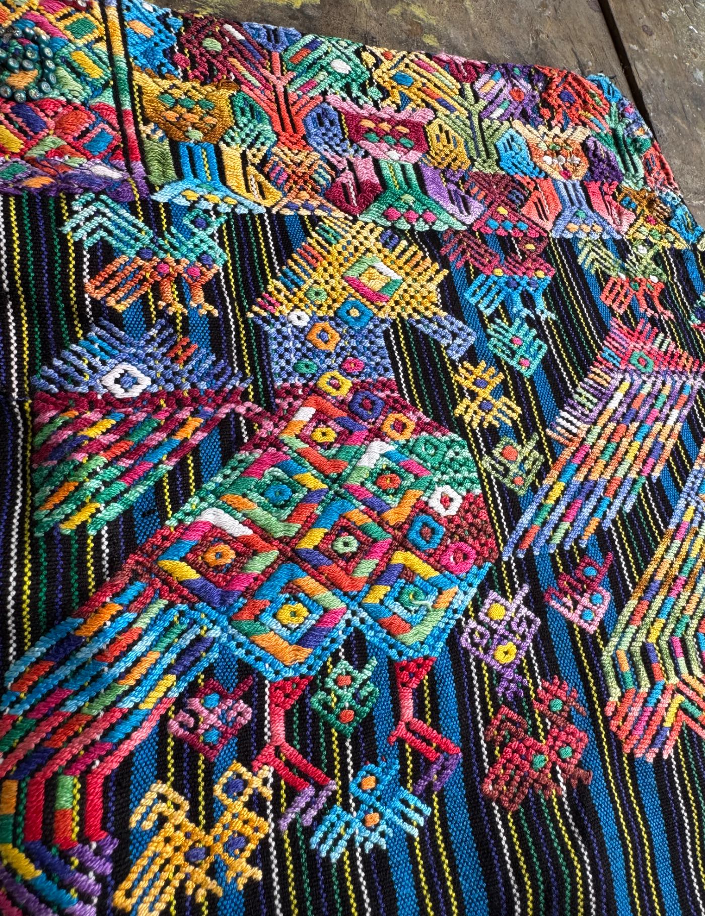 Multicolor Eagles Blue Stripes Nahualá Huipil #8-232