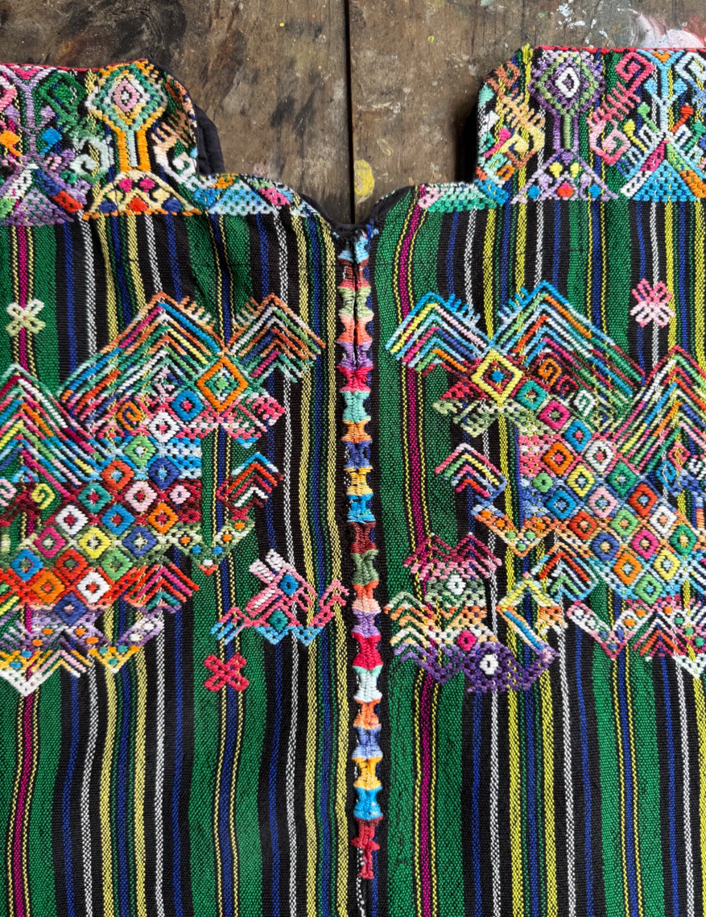 Multicolor Horses on Stripes Nahualá Huipil #8-233
