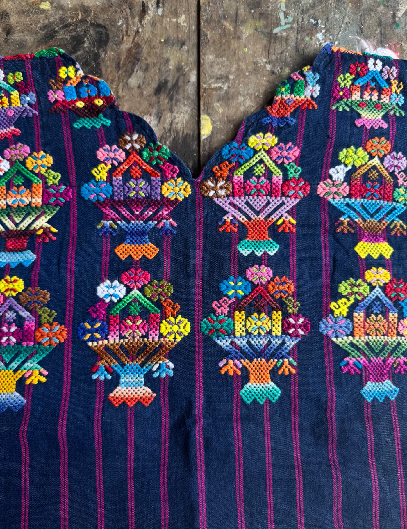 Multicolor Floral Baskets Nahualá Huipil #8-234