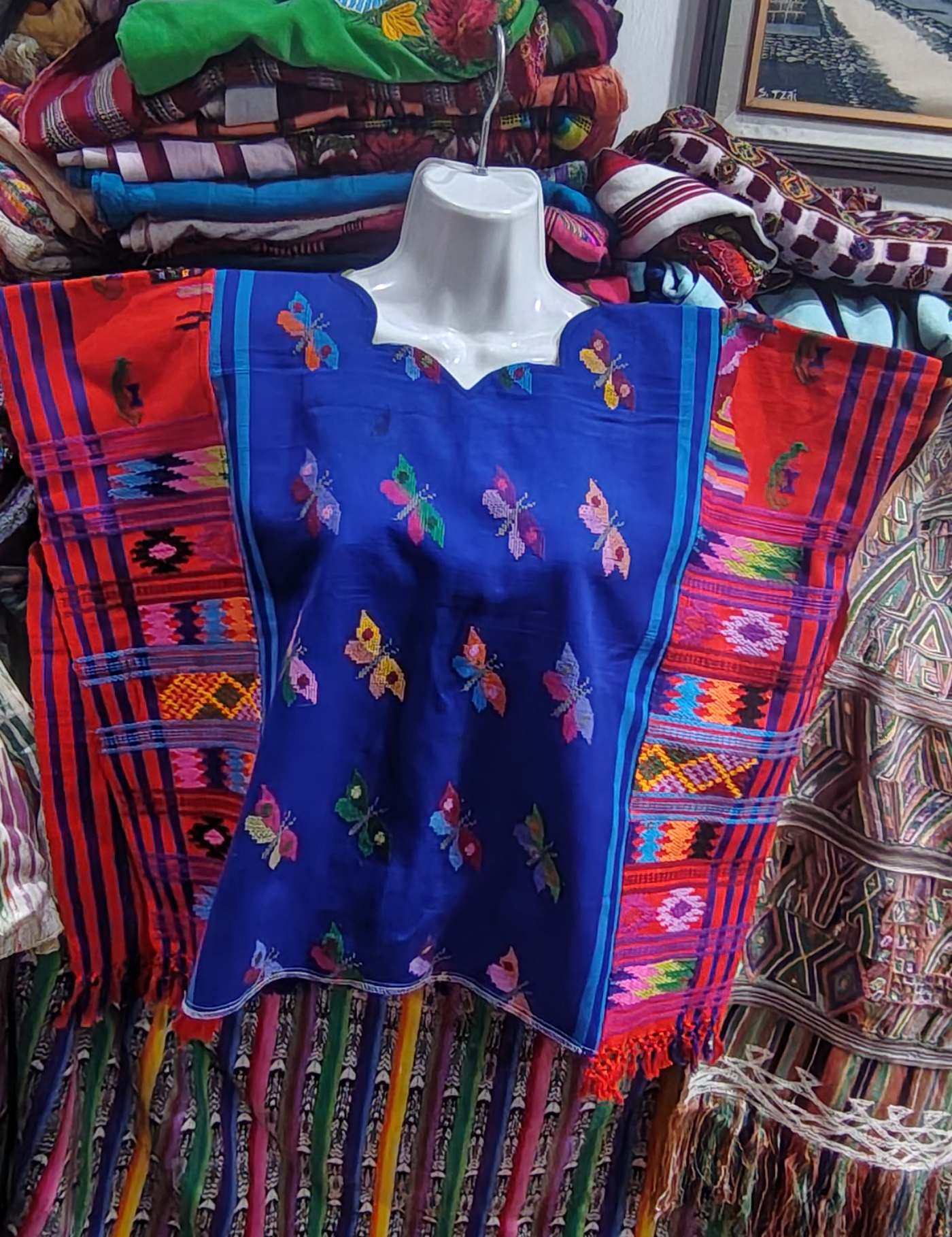 Blue and Red Butterflies Aguas Calientes Huipil #8-258