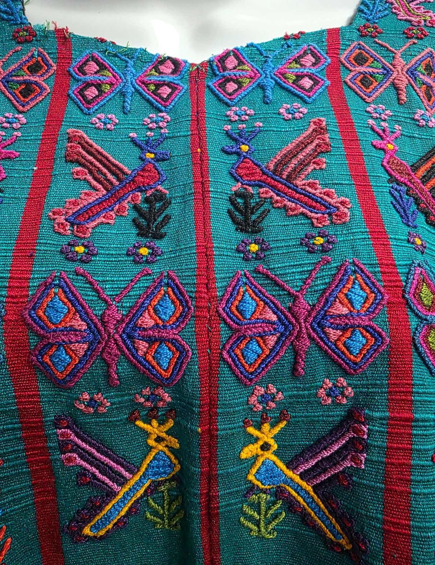 Teal and Red Striped Santa Catarina Palopo Huipil #8-265