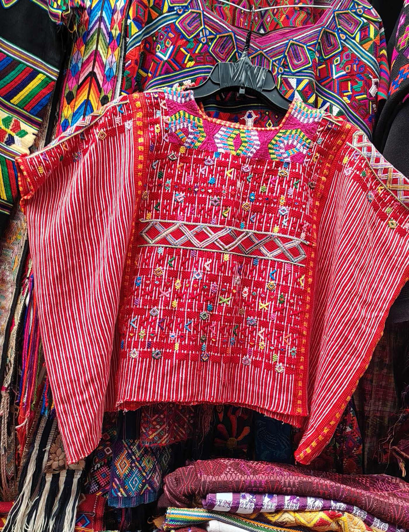 Red with Geometric and Stripes Colotenango Huipil #8-292