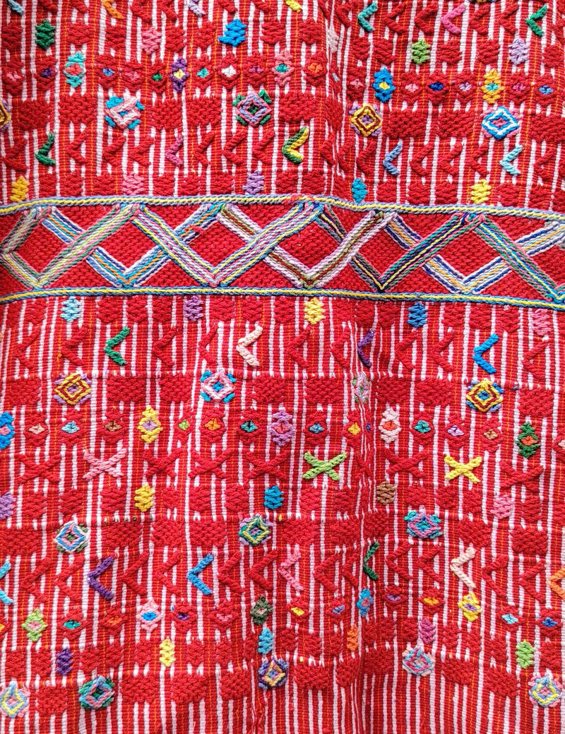 Red with Geometric and Stripes Colotenango Huipil #8-292