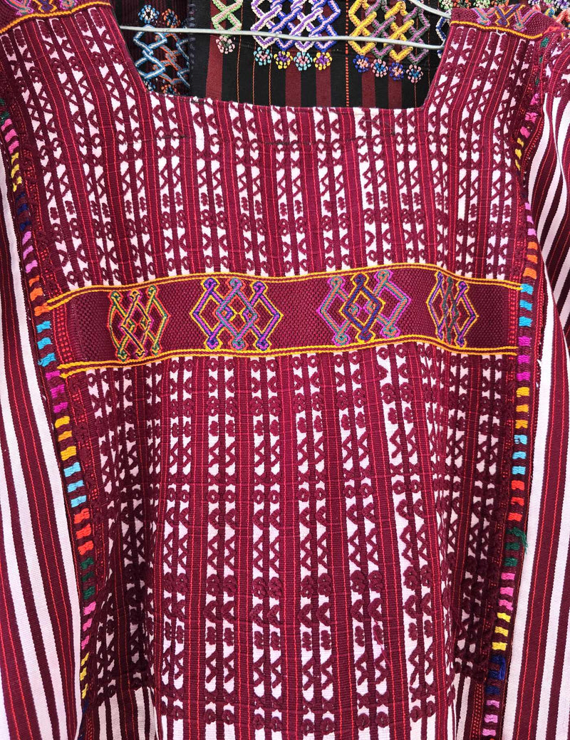 Burgundy and White Colotenango Huipil #8-307