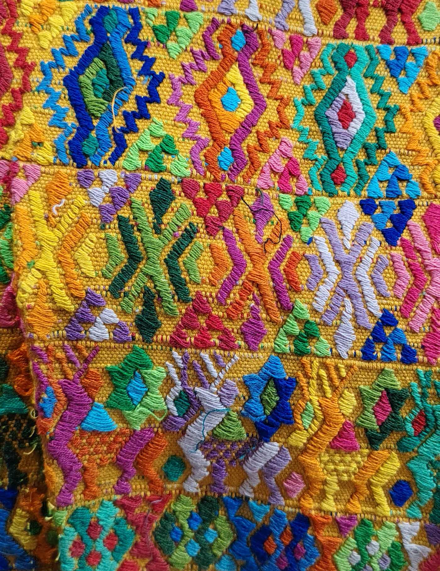 Colourful on Mustard Cobán Huipil #8-310