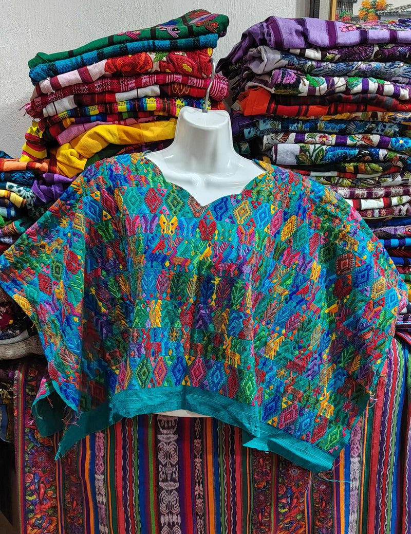 Colourful on Aqua Cobán Huipil #8-311