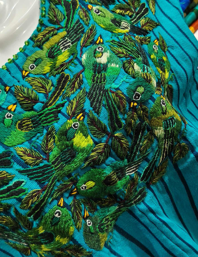 Blue with Green Birds Santiago Huipil #8-326