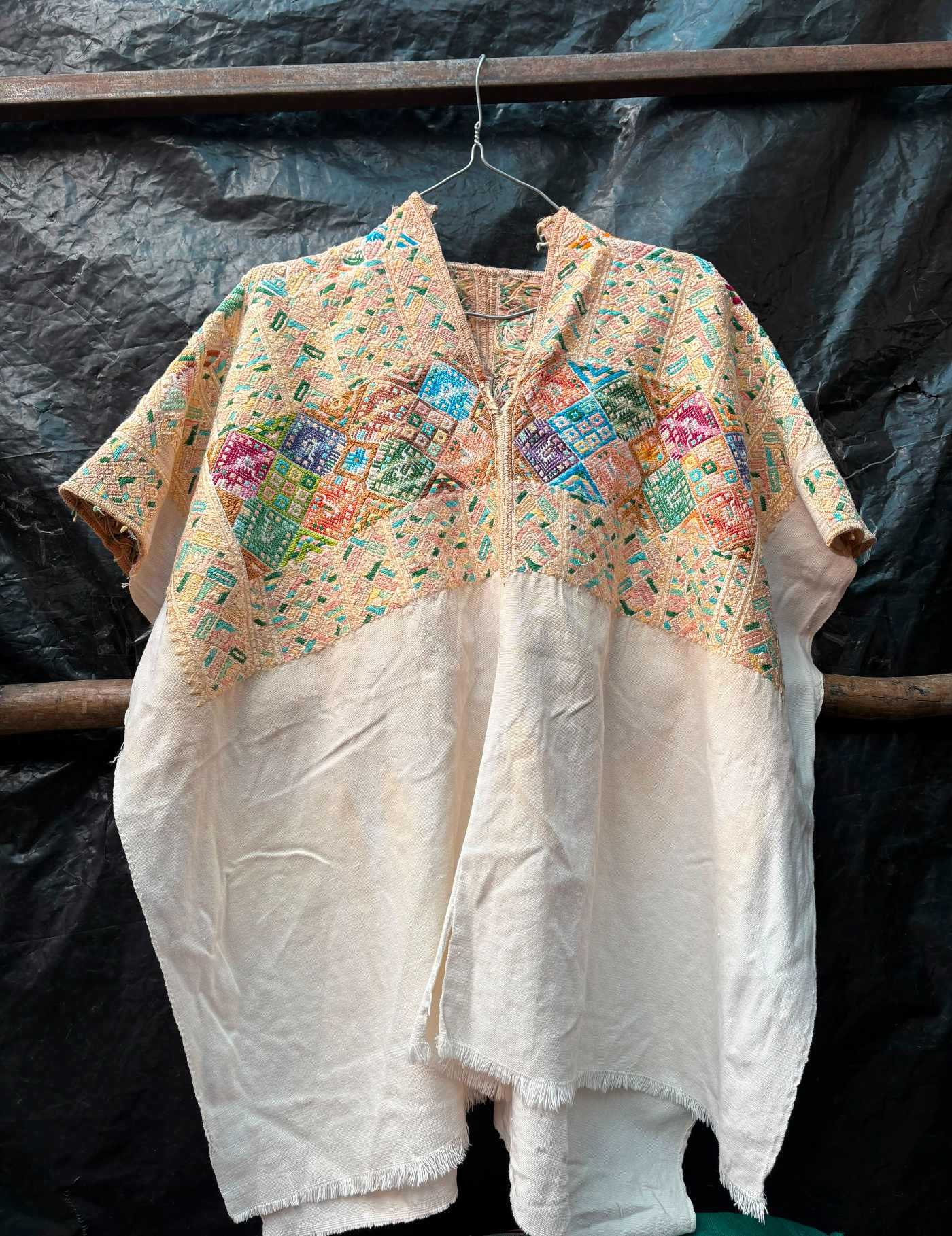 (reserved For Yesenia) Colourful On Cream Nahualá Huipil #8-332