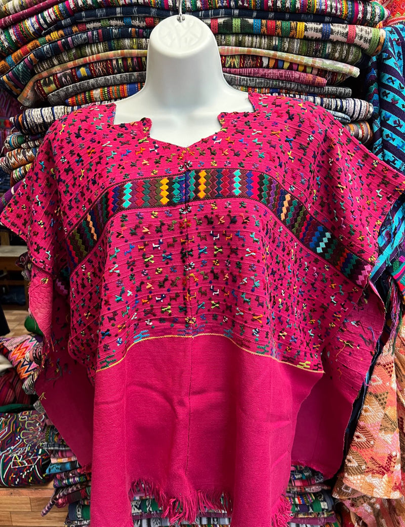 Pink background with animal embroidery in multicolor San Lucas Tolimán Huipil #8-339