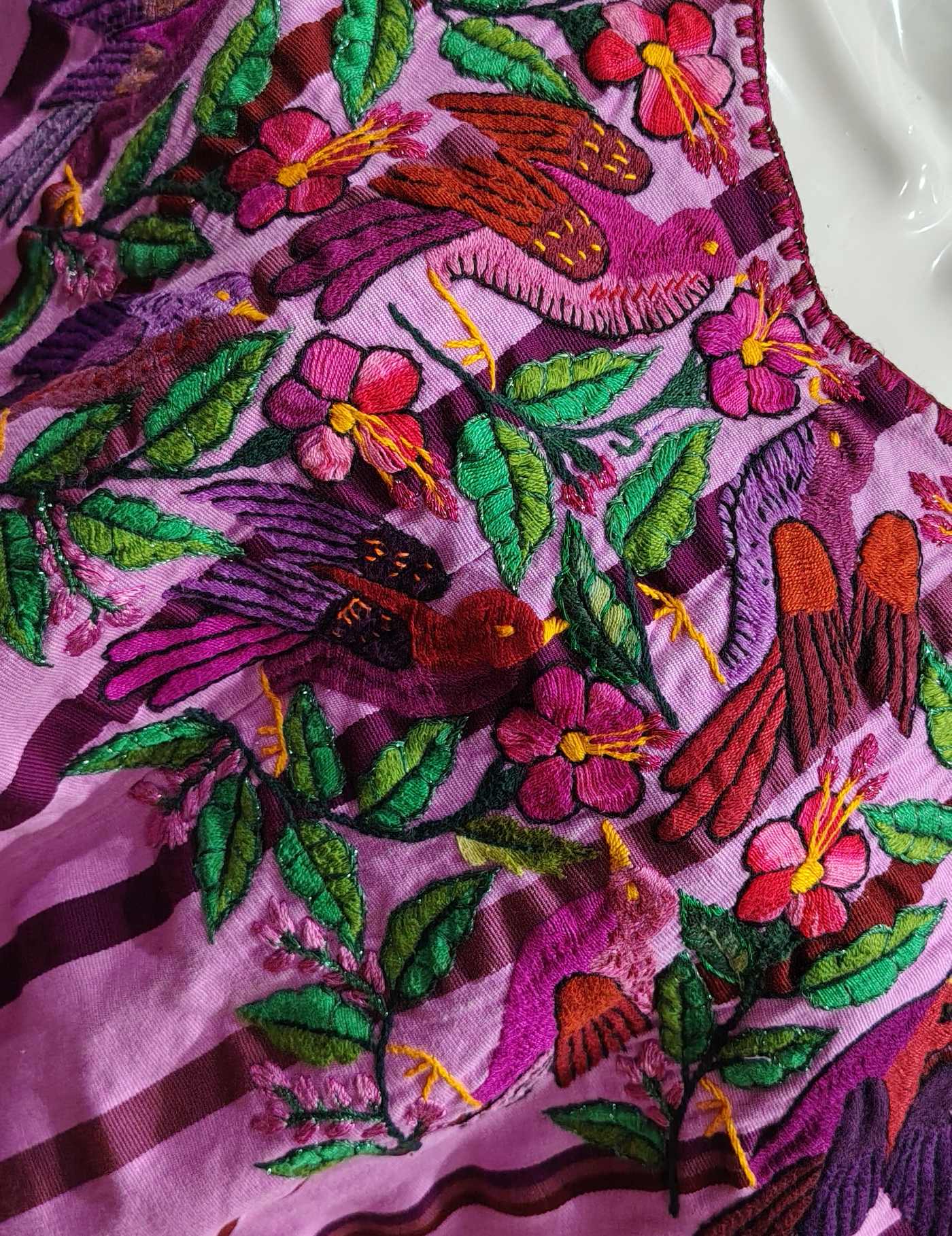 Fuchsia with birds Santiago Huipil #8-349
