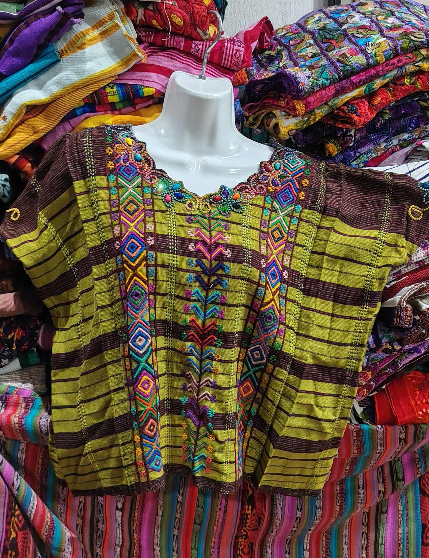 Lime green with geometric Colotenango Huipil #8-351