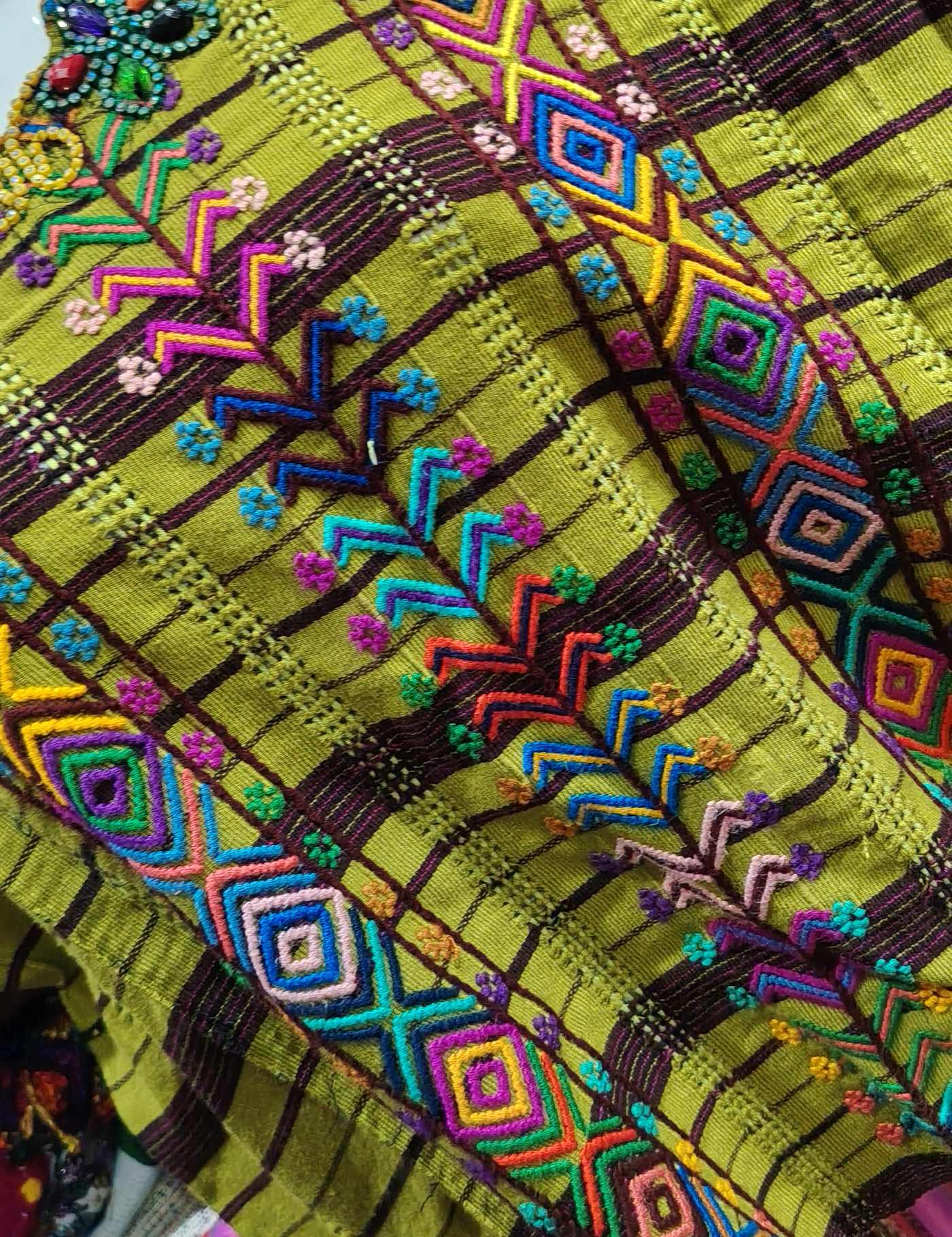 Lime green with geometric Colotenango Huipil #8-351