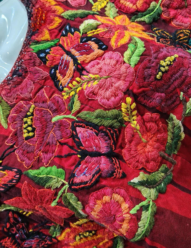 Red with butterflies Santiago Huipil #8-352